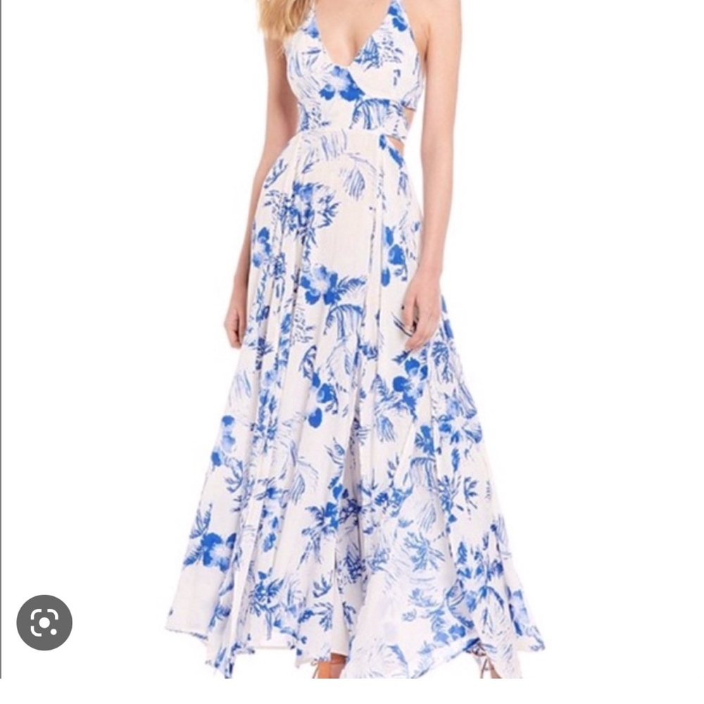 Free People Blue/White Floral Lille Maxi Dress, Size XS